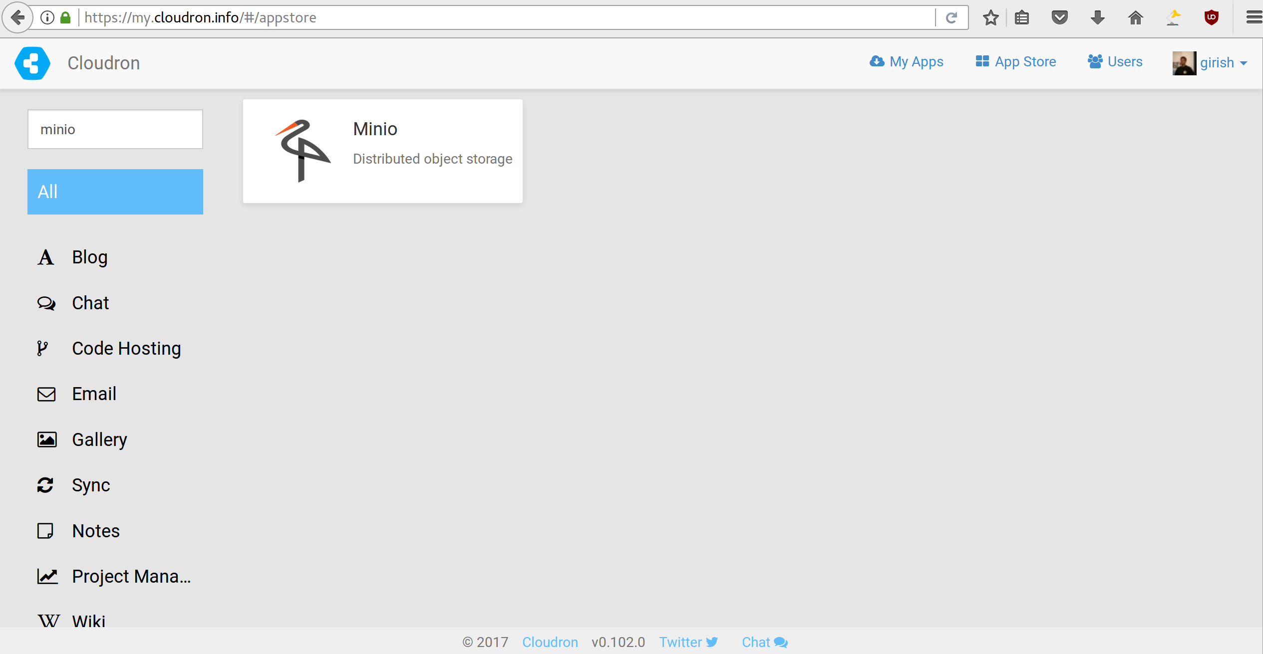 MinIO in Cloudron App Store