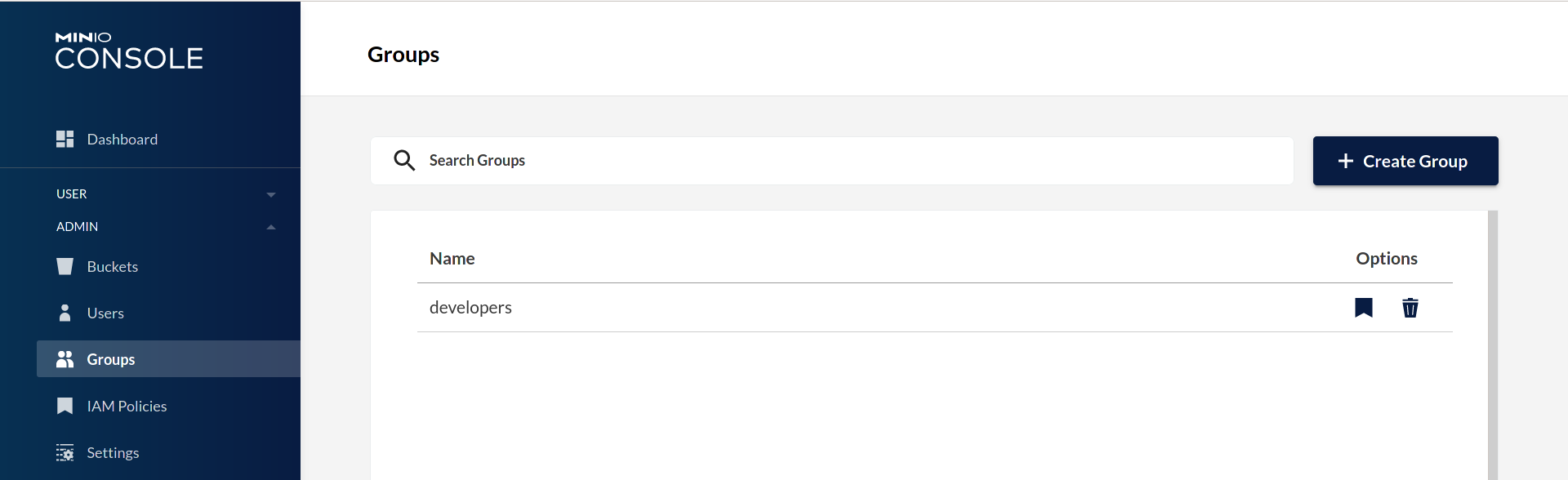 MinIO Console Group Management View