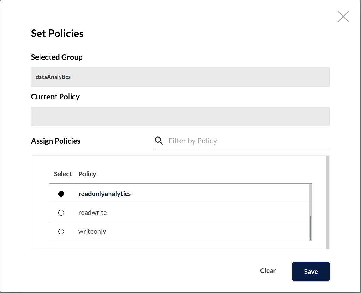 MinIO Console Group Set Policies