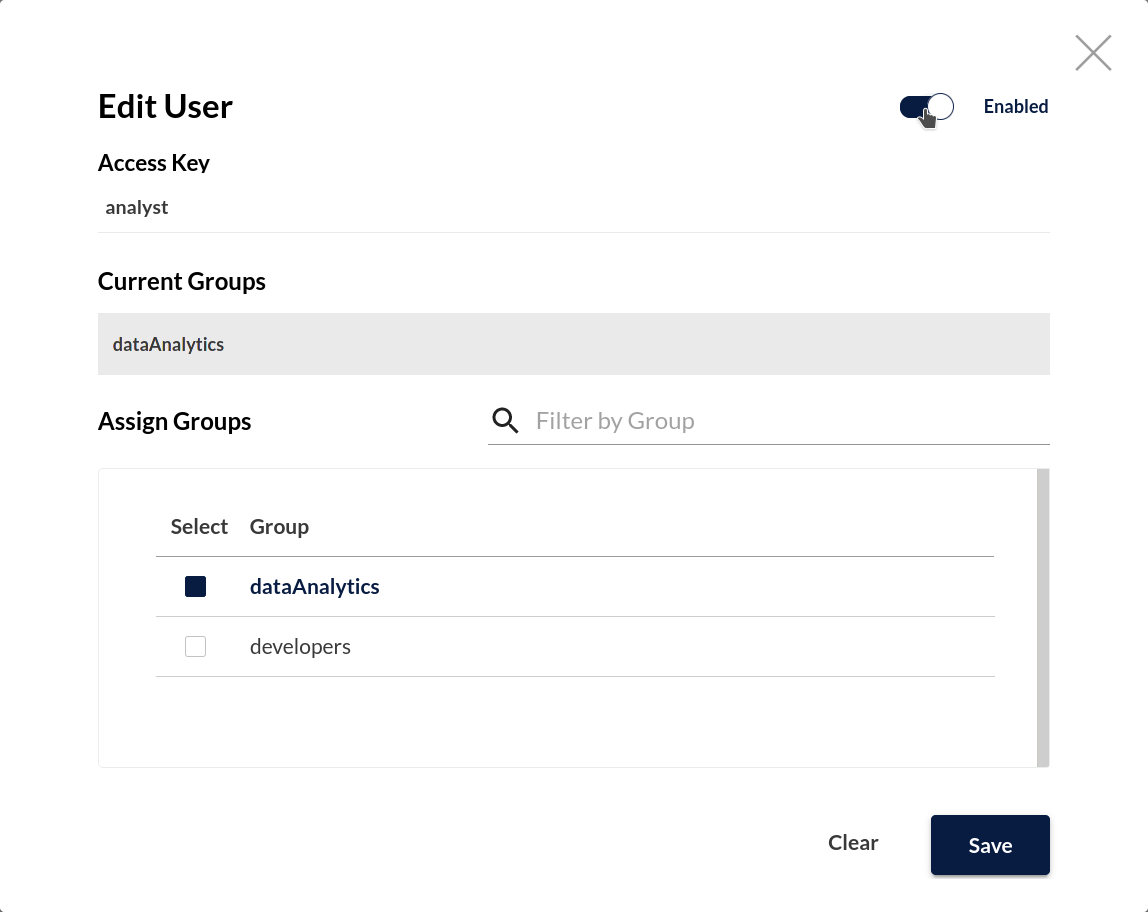 MinIO Console User Management View