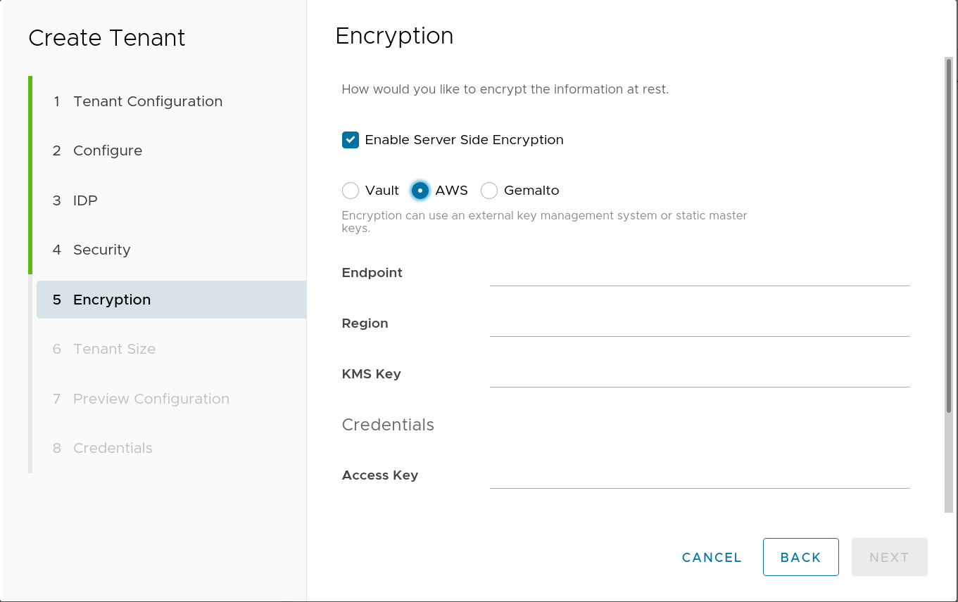 MinIO Tenant Encryption AWS Key Management Service