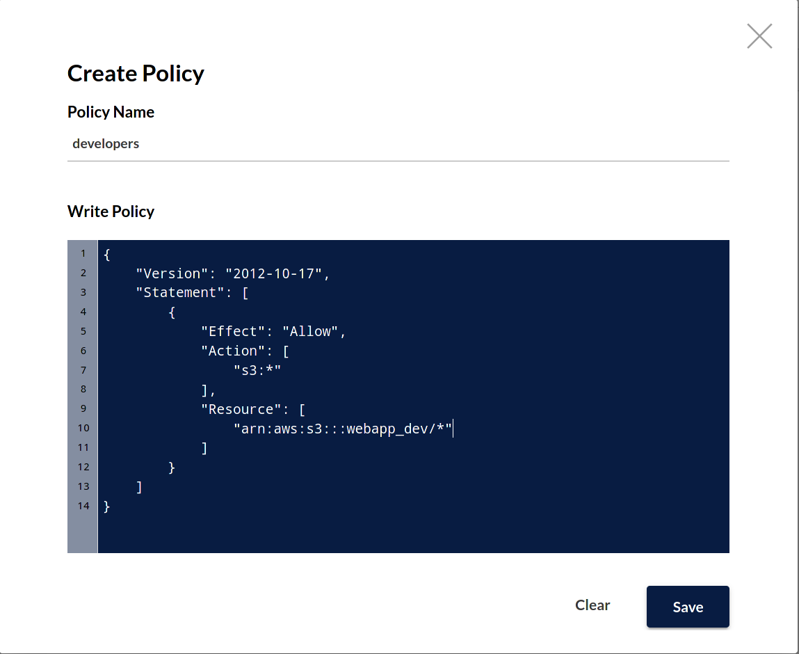 MinIO Console IAM Policy Creation Modal