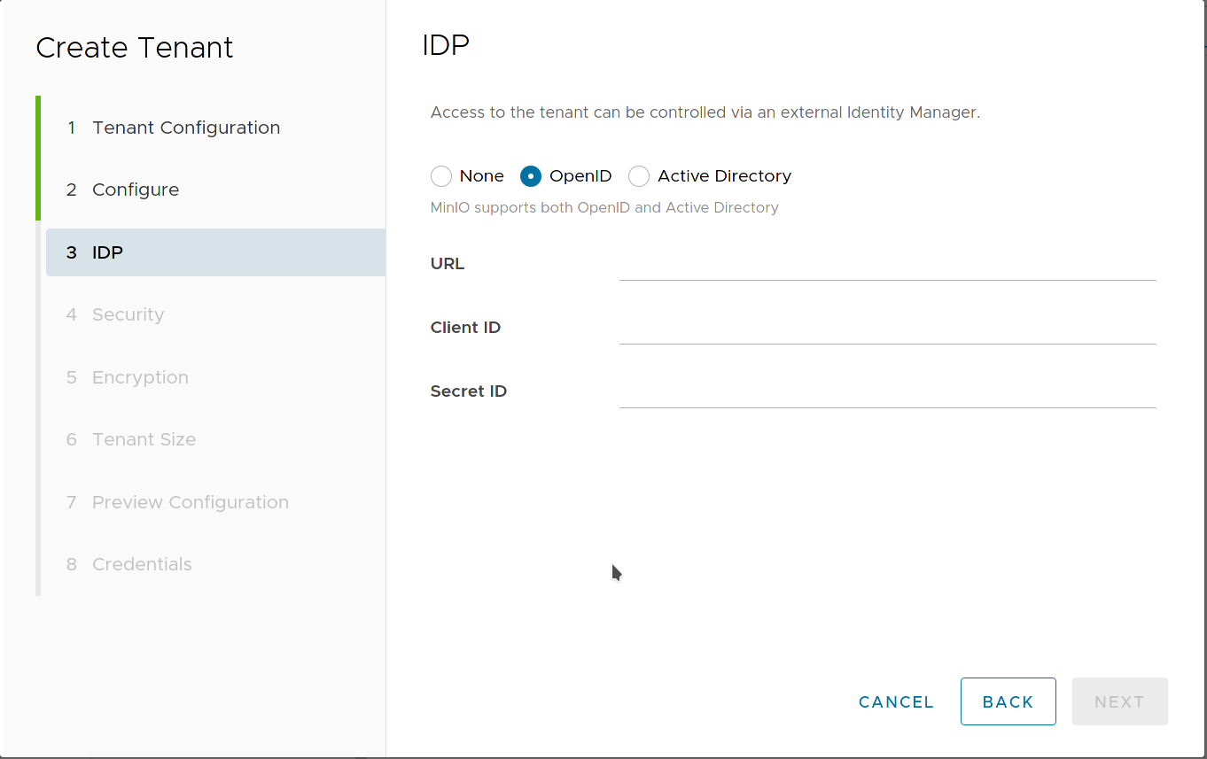 MinIO Tenant Configure OpenID for external IDP