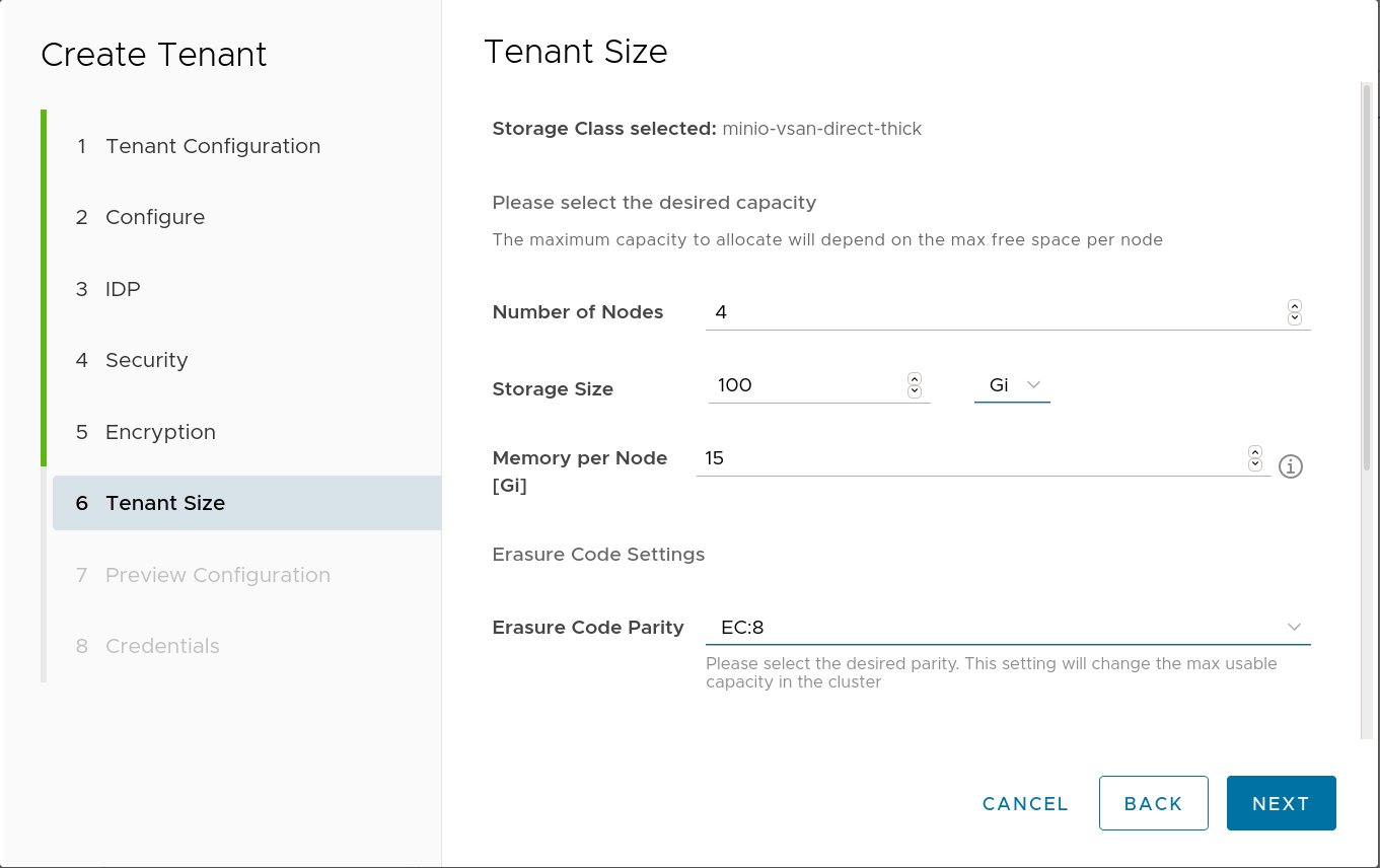 MinIO Tenant Size